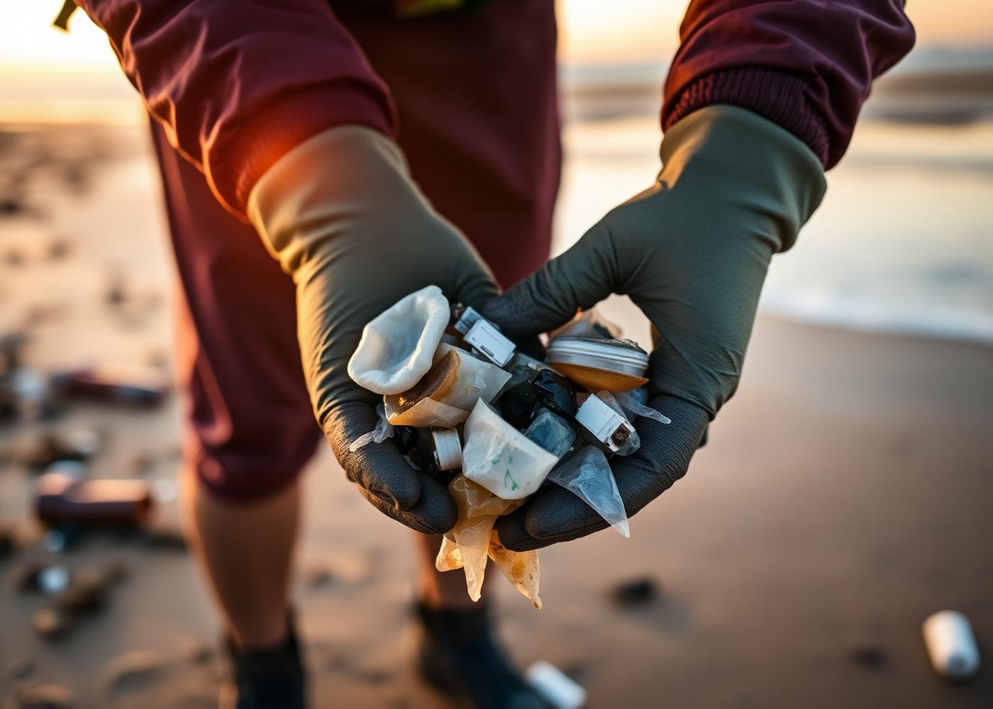 Recupero di plastica sulla spiaggia